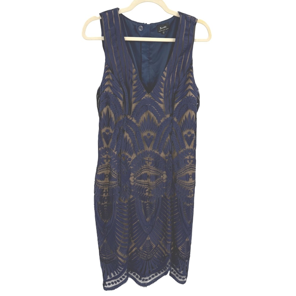 Bardot Navy Blue Geometric Embroidered V-Neck Sleeveless Cocktail Dress Size 10